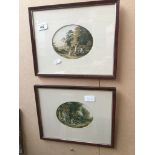 Pair of framed oval landscape small prints