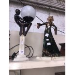 Art Deco style reproduction figure lamp and another broken figure