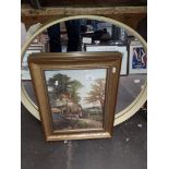 2 pictures and a cream bakelite circular mirror