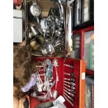 A canteen of various mixed plated cutlery and a box of various silver plated items.