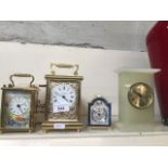 Rapport London battery carriage clock, Taylor and Bligh battery carriage clock and two other small