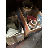 A box of stoneware and glass bottles, etc.