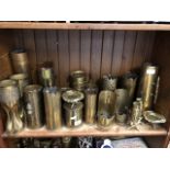 A large quantity of mainly WWI trench art items including bullet ash trays, vases, jugs - various