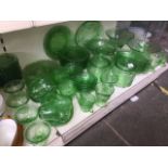 A collection of Hazel Glass Company green pressed glassware - Royal Lace pattern - approx 90 pieces