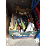 Two boxes of mixed tools and garage ware