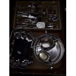EPNS items comprising of a bon-bon dish, sugar, milk, twin handled bowl and a cutlery tray