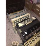 2 vintage accordions - a Scandalli and a Frontalini and a vintage Bush radio