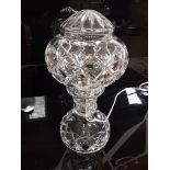A cut glass mushroom lamp, height 34cm.