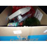 2 boxes of misc including books, handbag, camera, glassware, candles, artificial flowers etc