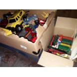 2 boxes of playworn toy cars etc