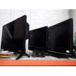 A Sony 26" LCD tv with remote, a Sense 19" tv/dvd player with remote, and a Toshiba 32" tv/dvd