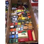 A box of approx 48 diecast vehicles including Matchbox and Hot Wheel