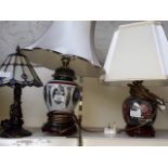 Leaded glass modern table lamp and two others