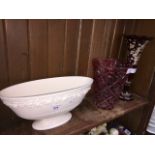 White Wedgwood vase, red cased glass vase and a Bohemium glass vase (rim with piece missing)