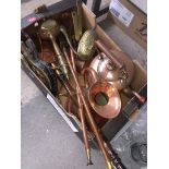 A box of copper and brass ware