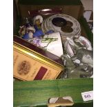A box of china and glass including Hummel, Aynsley etc