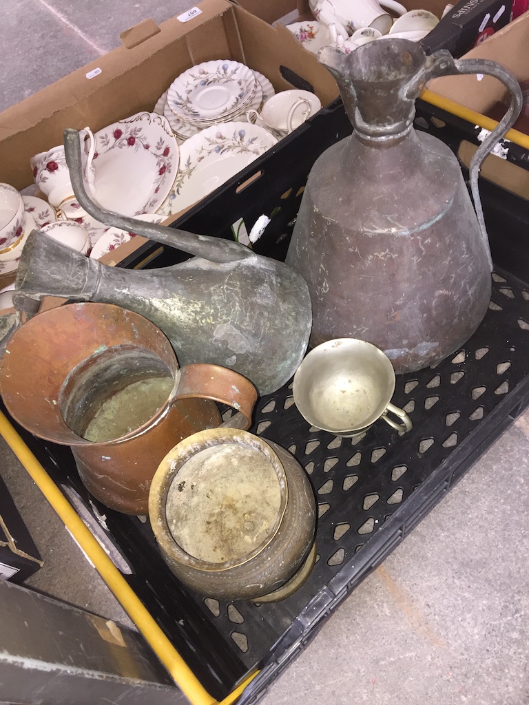 Crate of Eastern metalware etc.