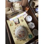 Box with Royal Doulton and Wedgwood Bunnykins pottery etc.