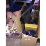 2 boxes of misc to include lights, table lamps, downlights, preserving jar, kitchen items, frying