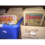 2 boxes of comics to include Victor, Spiderman, Avengers, Dandy, The Crunch, etc.