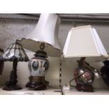 Leaded glass modern table lamp and two others