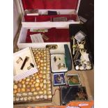 A collection of jewellery boxes, vanity cases, some with contents, medals,some jewellery bits,