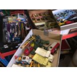 4 boxes of die cast cars including military examples, some boxed, Corgi, Matchbox etc.