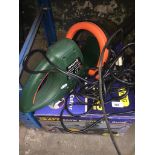 An angle grinder, hedge trimmer and boxed electric tile cutter