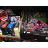 Two boxes of unused boxed and other toys including Monster High, Spiderman, Disney Infinity,