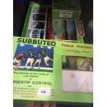 A boxed 1990s Subbuteo football game, a Premier League Subbuteo, a Subbuteo table soccer "