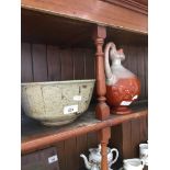 A large bowl by Paul Green, Cerne Abbas pottery, and Jackfield ewer