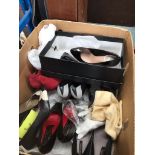 A box containing ladies designer shoes, Charles Jordan, Hobbs etc. 8 pairs some unworn