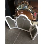 4 mirrors to include Art Deco with gilt frame and gold baguettes on sides, a circular beveled