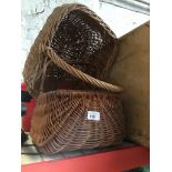 2 wicker baskets and 2 wooden boxes