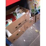 4 boxes and a bag of misc household items to include ceramics, glassware, mugs, ornaments, etc.