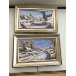 A pair of winter scenes, oil on board, 34cm x 19cm, signed Gordon Lus, framed.