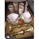 Box of ceramics and brassware