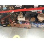 4 boxes of garden items including ornaments, planters, furniture cover, jerry can etc