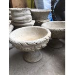 Concrete garden ornaments - a pair of large urns decorated with acanthus leaves