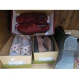 Three boxed pairs of ladies shoes size 5 and a pair of wellies