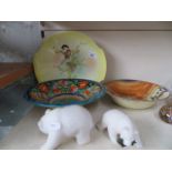 Beswick and Losol Ware bowls, another and two marble polar bears