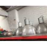 4 large plastic industrial light units and 2 metal outdoor safety lights