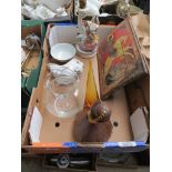 A box of mixed items inc. porcelain, glassware, etc