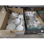 2 boxes of Johnson brother white tablware, four St. george chine beakers with lids and Huiyuan