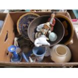 Box of pottery etc. inc. Nao, Wedgwood, Hummel figure etc.