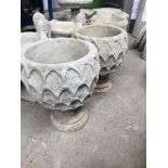 Concrete garden ornaments - a pair of pineapple pattern planters on circular bases