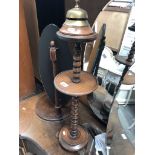 Antique smokers stand with claw feet and an oak based counter bell