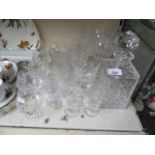 A quantity of drink wares including large wine, hock, brandy and decanter