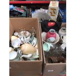 2 boxes of misc pottery, glass bowl, wine glasses, china etc