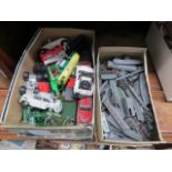 A box of Lonestar dicast model N gauge or 000 railway items and a box of diecast and other model